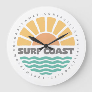 Surf Coast Vintage Sunset Beach Retro Design Large Clock
