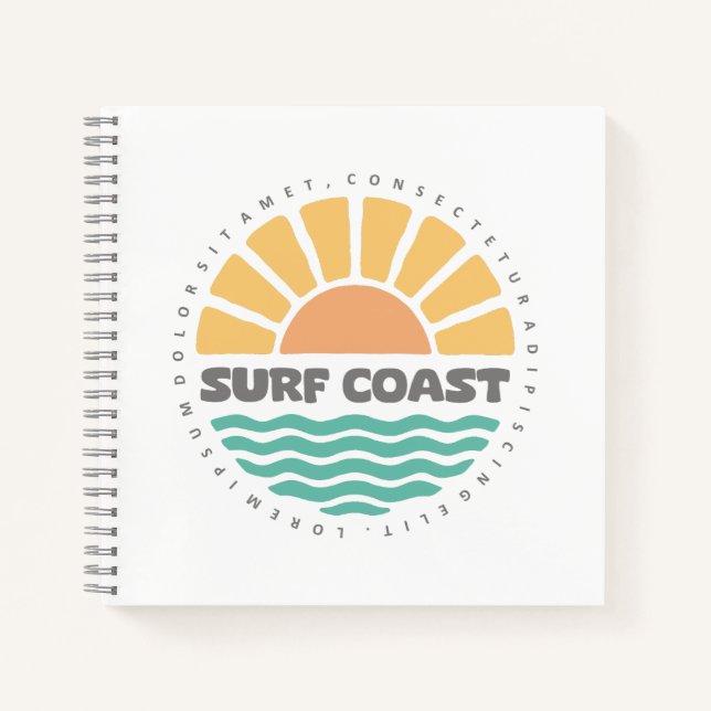 Surf Coast Vintage Sunset Beach Retro Design Notebook (Front)