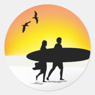 Surf Couple at Sunset Sticker
