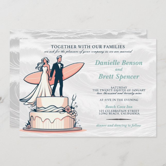 Surf Couple Wedding Invitation (Front/Back)