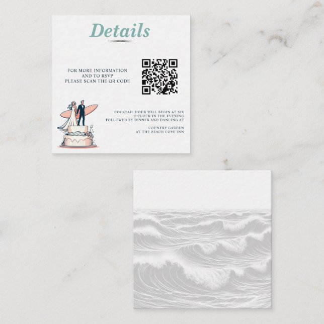 Surf Couple Wedding QR Code Enclosure Card (Front/Back)