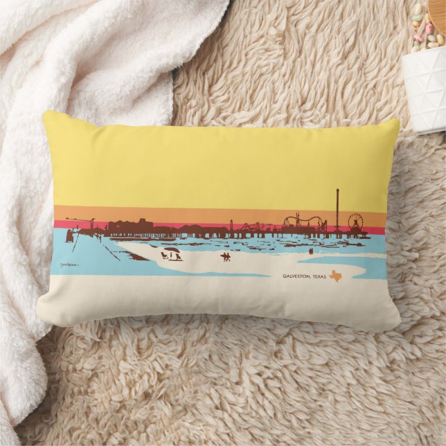 Surf Days - Galveston Island, Pleasure Pier Lumbar Cushion (Blanket)