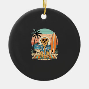 Surf Dog Retro Beach Summer Ceramic Tree Decoration