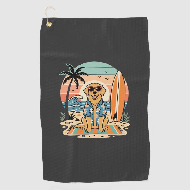 Surf Dog Retro Beach Summer Golf Towel (Front)