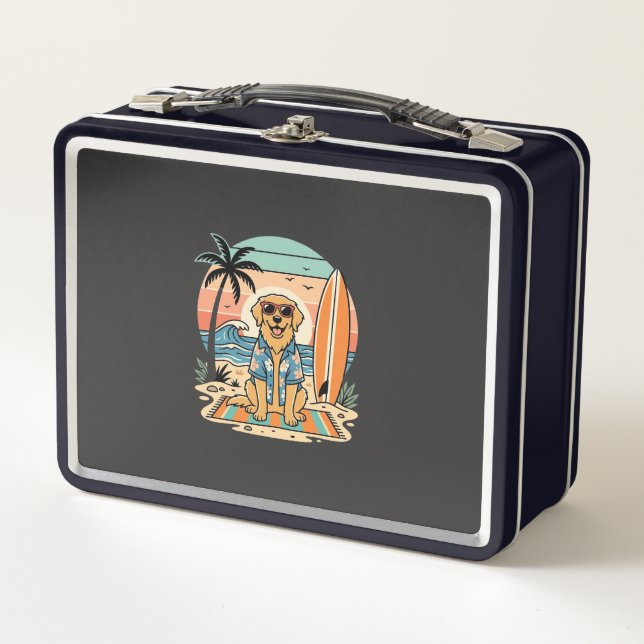Surf Dog Retro Beach Summer Metal Lunch Box (Front)