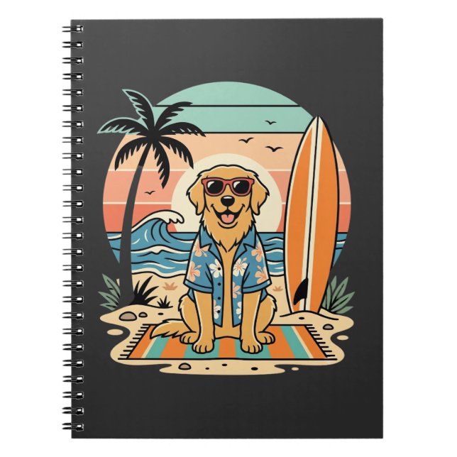 Surf Dog Retro Beach Summer Notebook (Front)