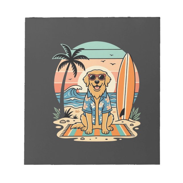Surf Dog Retro Beach Summer Notepad (Front)