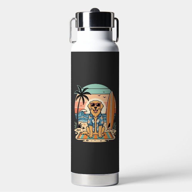Surf Dog Retro Beach Summer Water Bottle (Front)