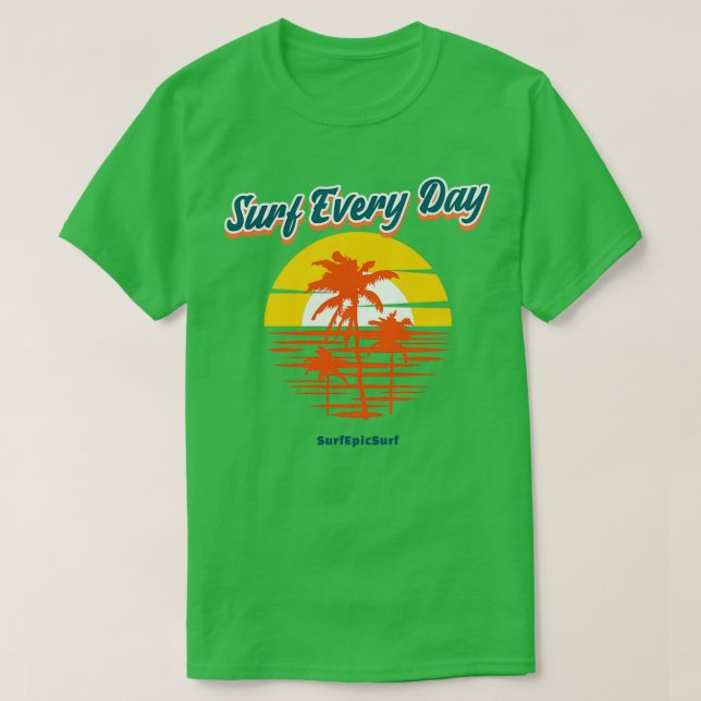 Surf Every Day 3 Palmtrees Infront of Sunset T-Shirt (Design Front)