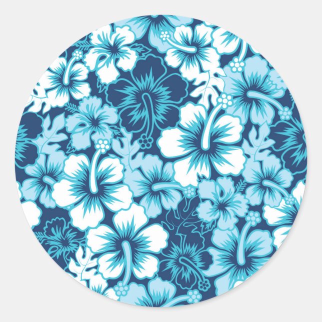 Surf Floral Hibiscus Pattern Classic Round Sticker (Front)