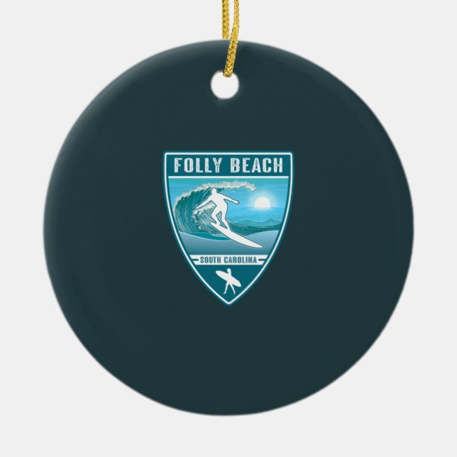 Surf Folly Beach South Carolina Ceramic Tree Decoration (Front)