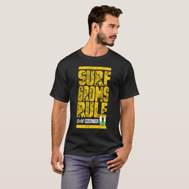 Surf Groms Rule!!! (yellow single print) T-Shirt (Front Full)
