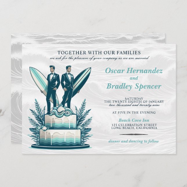 Surf Grooms Wedding Invitation (Front/Back)