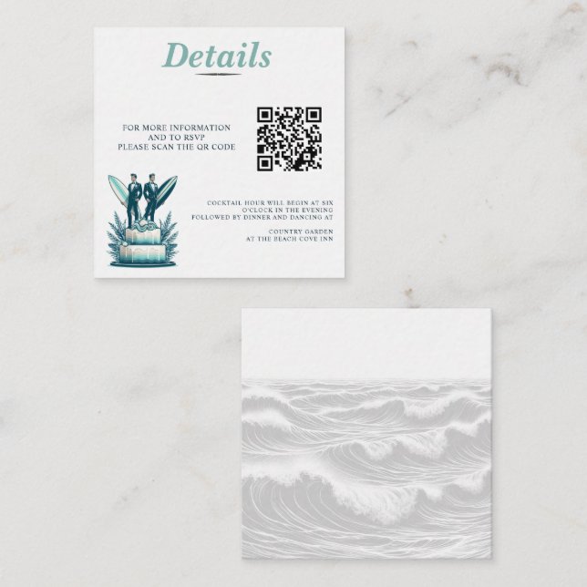 Surf Grooms Wedding QR Code Enclosure Card (Front/Back)