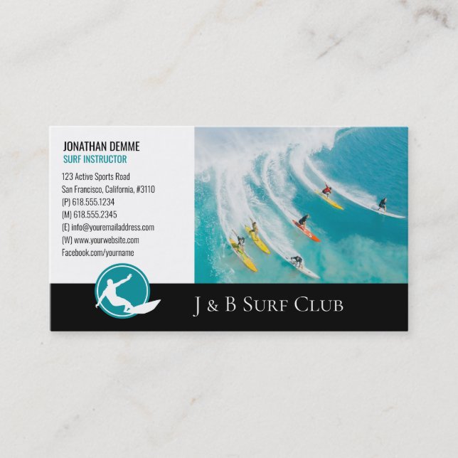 Surf Instructor | Surfboard Active Recreation Business Card (Front)