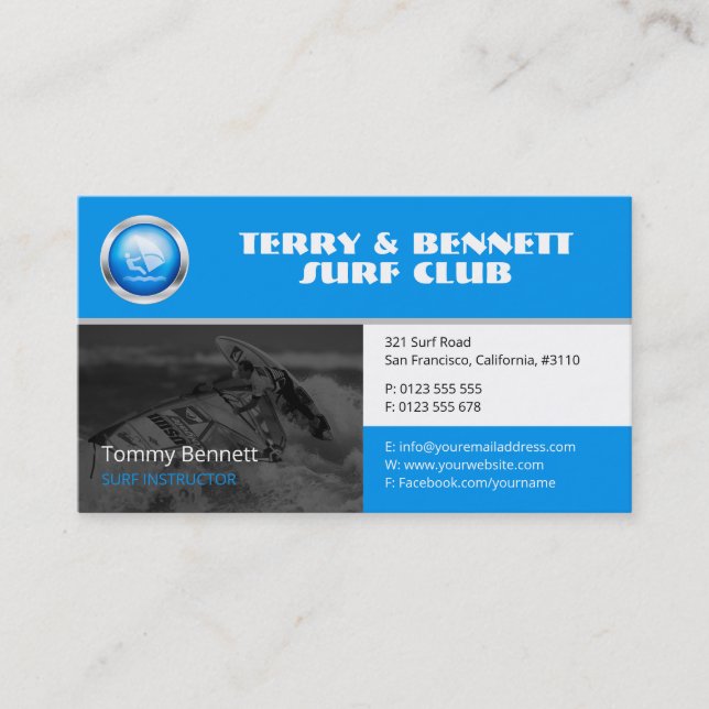 Surf Instructor | Surfboard Active Recreation Business Card (Front)