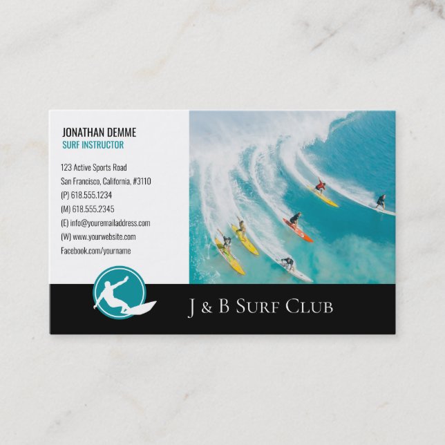 Surf Instructor | Surfboard Active Recreation Business Card (Front)