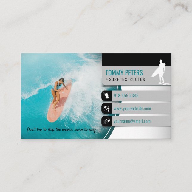 Surf Instructor |  Surfboard Active Vacations Business Card (Front)