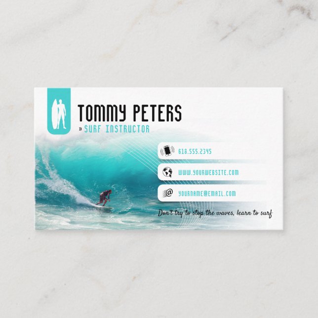 Surf Instructor |  Surfboard Active Vacations Business Card (Front)