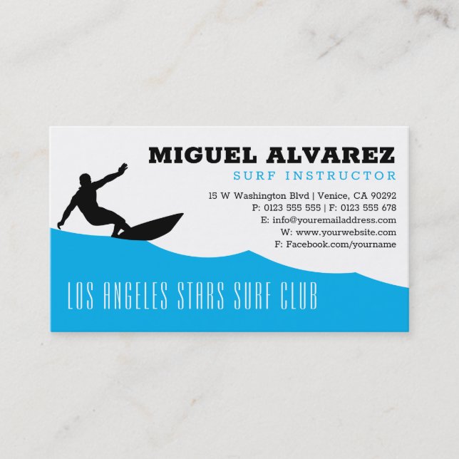 Surf Instructor | Surfer Active Recreation Business Card (Front)