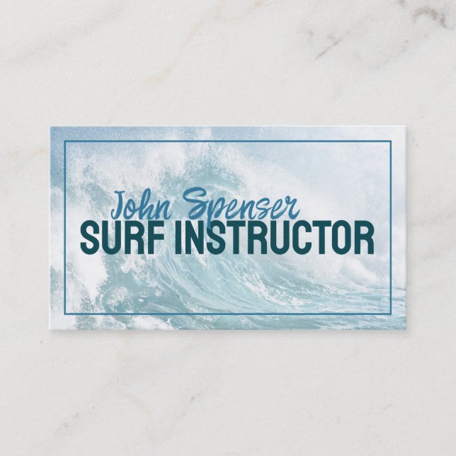 Surf Instructor Surfing Lessons Big Ocean Wave Business Card (Front)