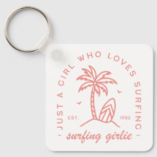 Surf just a girl who loves surfing pink aesthetic key ring