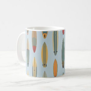 Surf Life Retro Coastal Blue Surfboard Graphic Coffee Mug