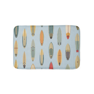 Surf Life - Retro Coastal Blue Surfboard Print Bath Mat