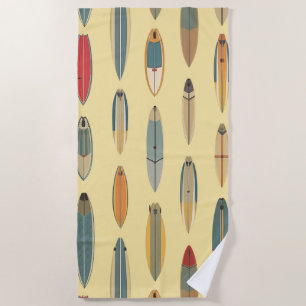 Surf Life   Retro Coastal Surfboard Print Yellow Beach Towel