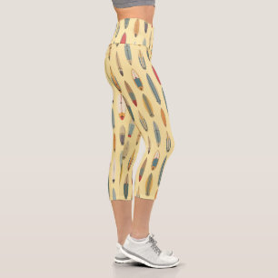Surf Life   Retro Coastal Surfboard Print Yellow Capri Leggings