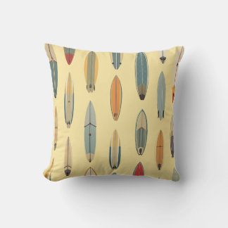 Surf Life | Retro Coastal Surfboard Print Yellow Cushion