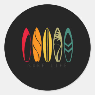 Surf Life Vintage Surfing Retro Surfboard Surfer _ Classic Round Sticker