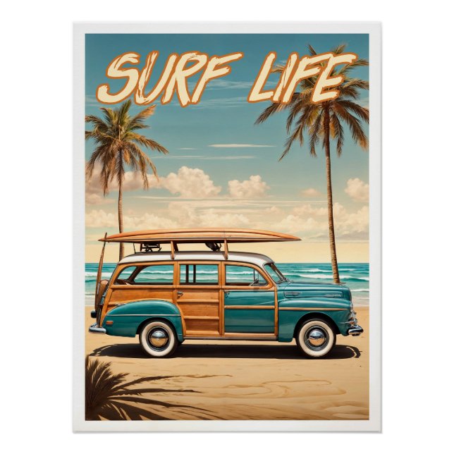 Surf Live Poster woody station wagon (Front)
