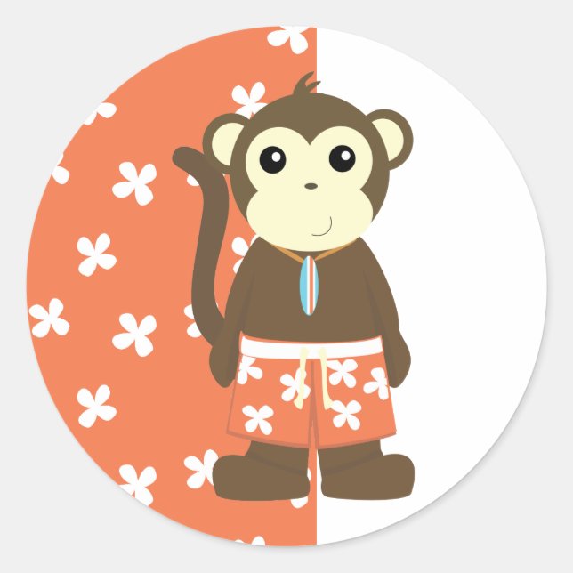 Surf Monkey Classic Round Sticker (Front)