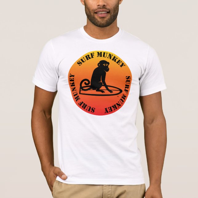 Surf Munkey logo on sunset background T-Shirt (Front)