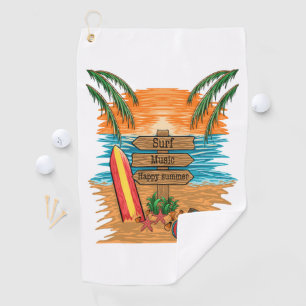 surf music happy summer golf towel