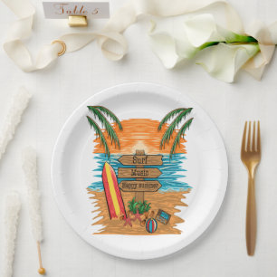 surf music happy summer paper plate