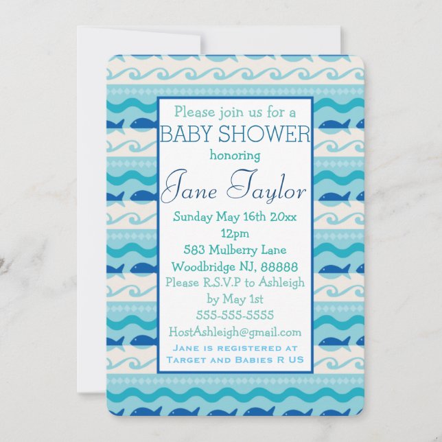 Surf 'N Fishies Nautical Baby Shower Invitation (Front)