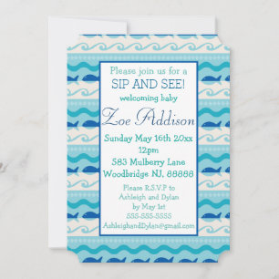 Surf 'N Fishies Nautical Baby Sip and See Invitation