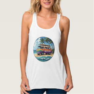 Surf Or Bust Groovy Retro Hippie Surfer Beach Bus Singlet