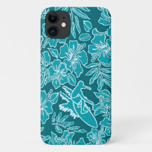 Surf Pareau Hawaiian Hibiscus Surfing Teal Case-Mate iPhone Case