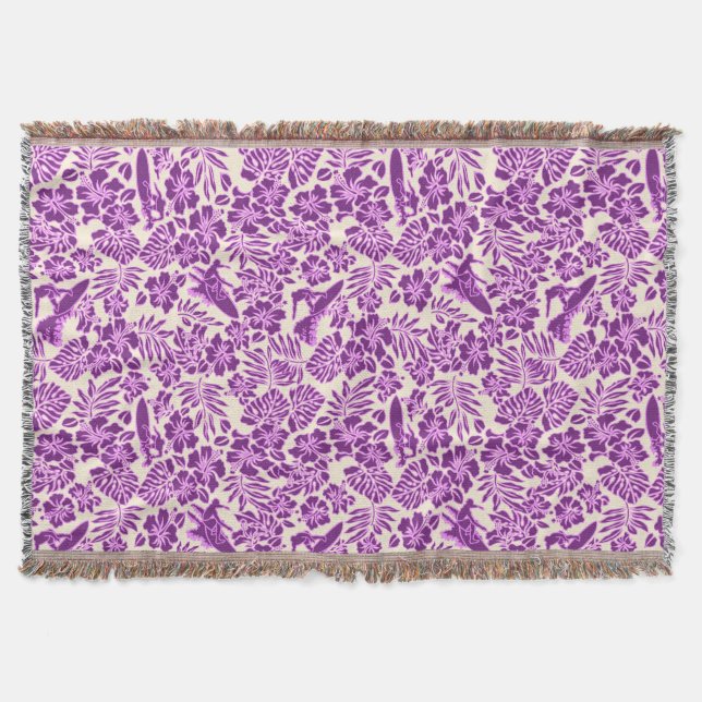 Surf Pareau Hawaiian Hibiscus Throw Blankets (Front)