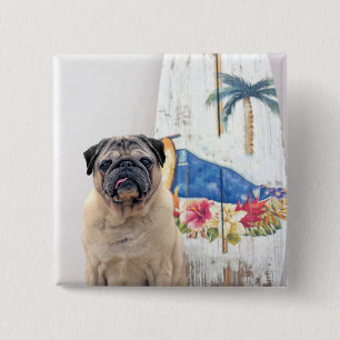 Surf Pug 15 Cm Square Badge