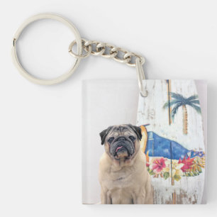 Surf Pug Key Ring