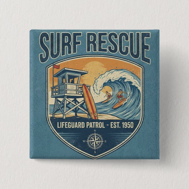 Surf Rescue Lifeguard Patrol Est 1950 15 Cm Square Badge (Front)