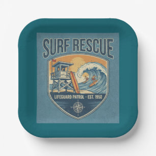 Surf Rescue Lifeguard Patrol Est 1950 Paper Plate