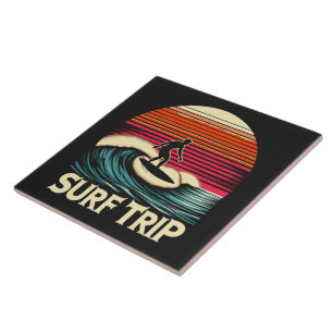Surf retro sunset holidays tile