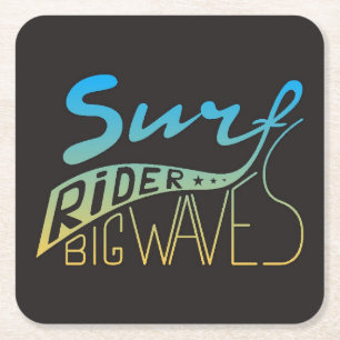 Surf Rider Big Waves Square Paper Coaster