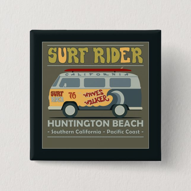 Surf Rider Huntington Beach Poster 15 Cm Square Badge (Front)