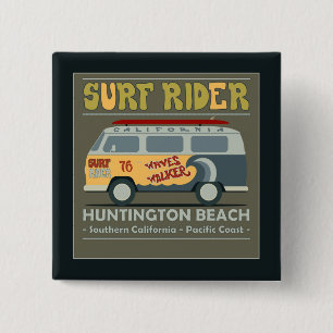 Surf Rider Huntington Beach Poster 15 Cm Square Badge